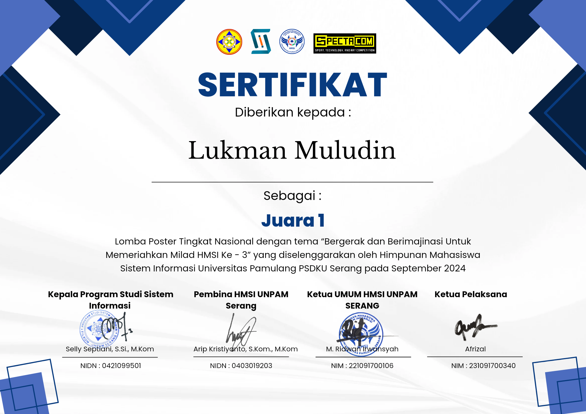 Certificate: NATIONAL POSTER COMPETITION